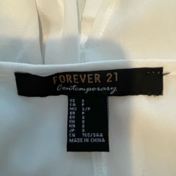 Forever 21 Cropped Wrap Top White Rayon Knit Puff Long Sleeve Round Neck S - Picture 5 of 5